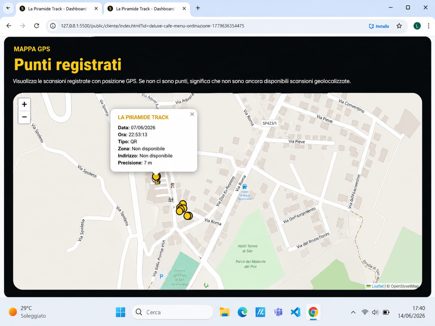 Mappa GPS scansioni La Piramide Track